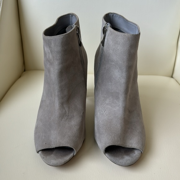 Town Shoes Grey Suede Open Toe Booties with Crystal Heels - Picture 4 of 9